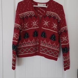 Vintage, Preview, holiday,  wool,  zip-up cardigan,  size small/medium